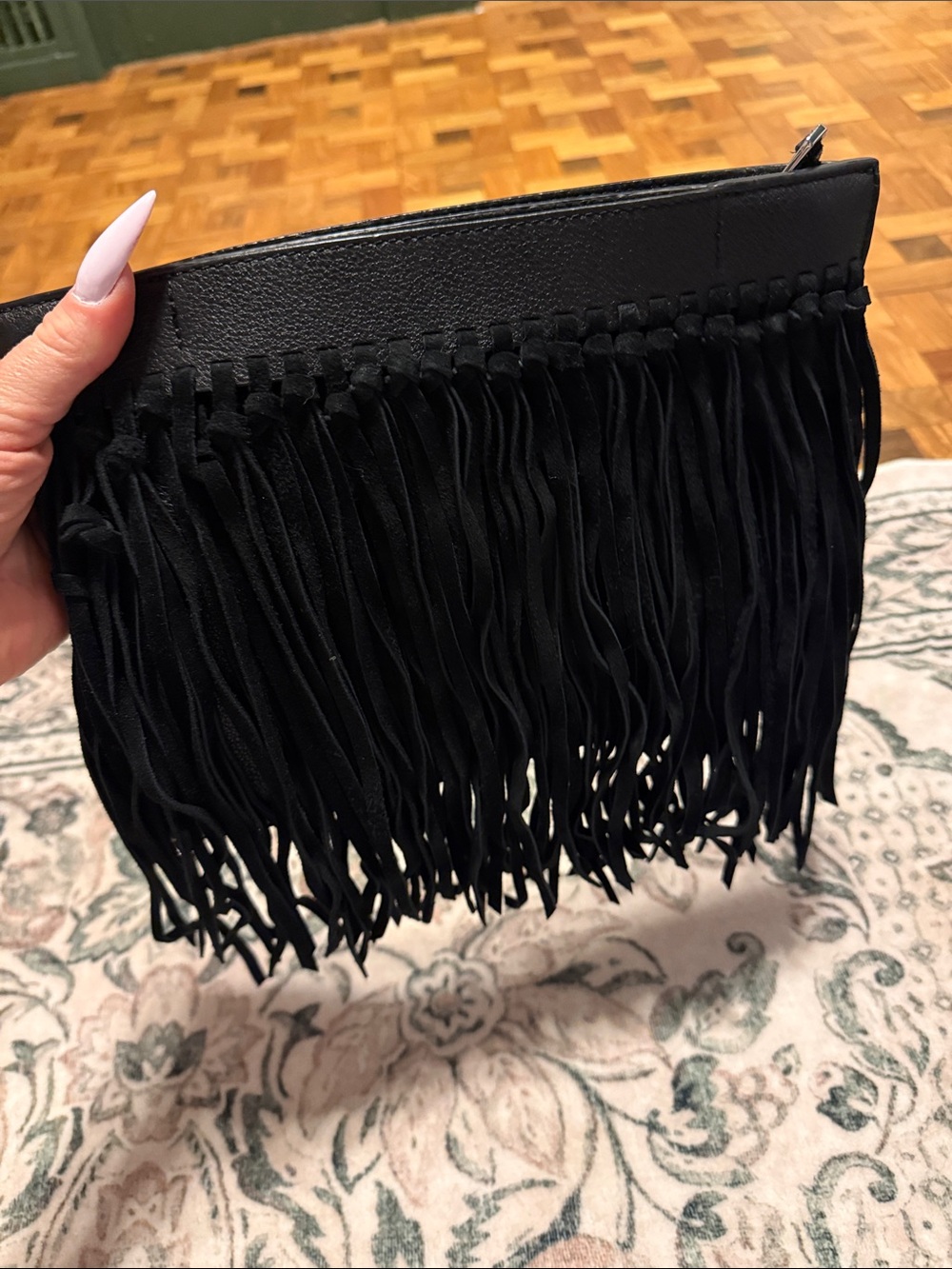 Rebecca Minkoff Black Fringe Zip Wristlet Clutch